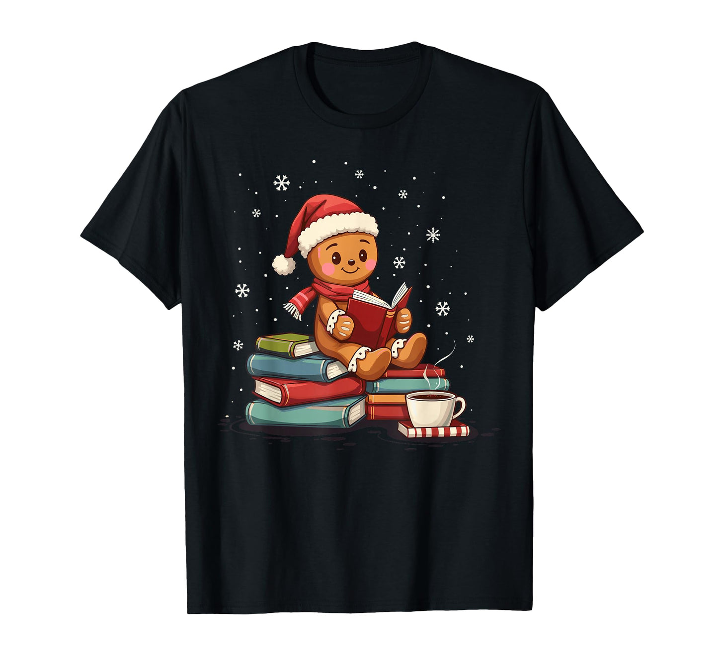 Gingerbread Reading Book Lovers Christmas Bookworm Librarian T-Shirt