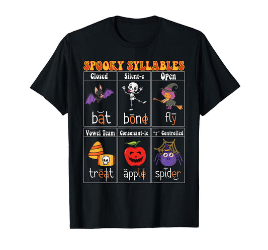 Spooky Syllables Teacher Funny Halloween Educational Kids T-Shirt