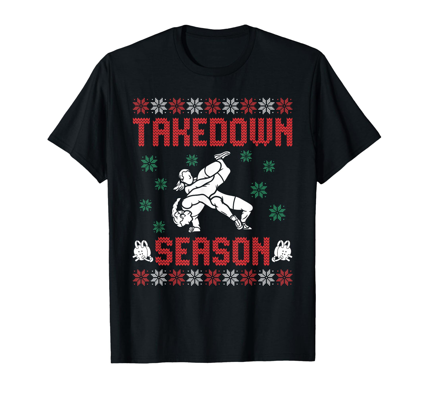 Takedown Season Girls Wrestling Ugly Sweater Christmas T-Shirt