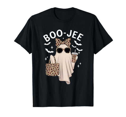 Boo-JEE Ghost Halloween Women Boo JEE Leopard Spooky Season T-Shirt