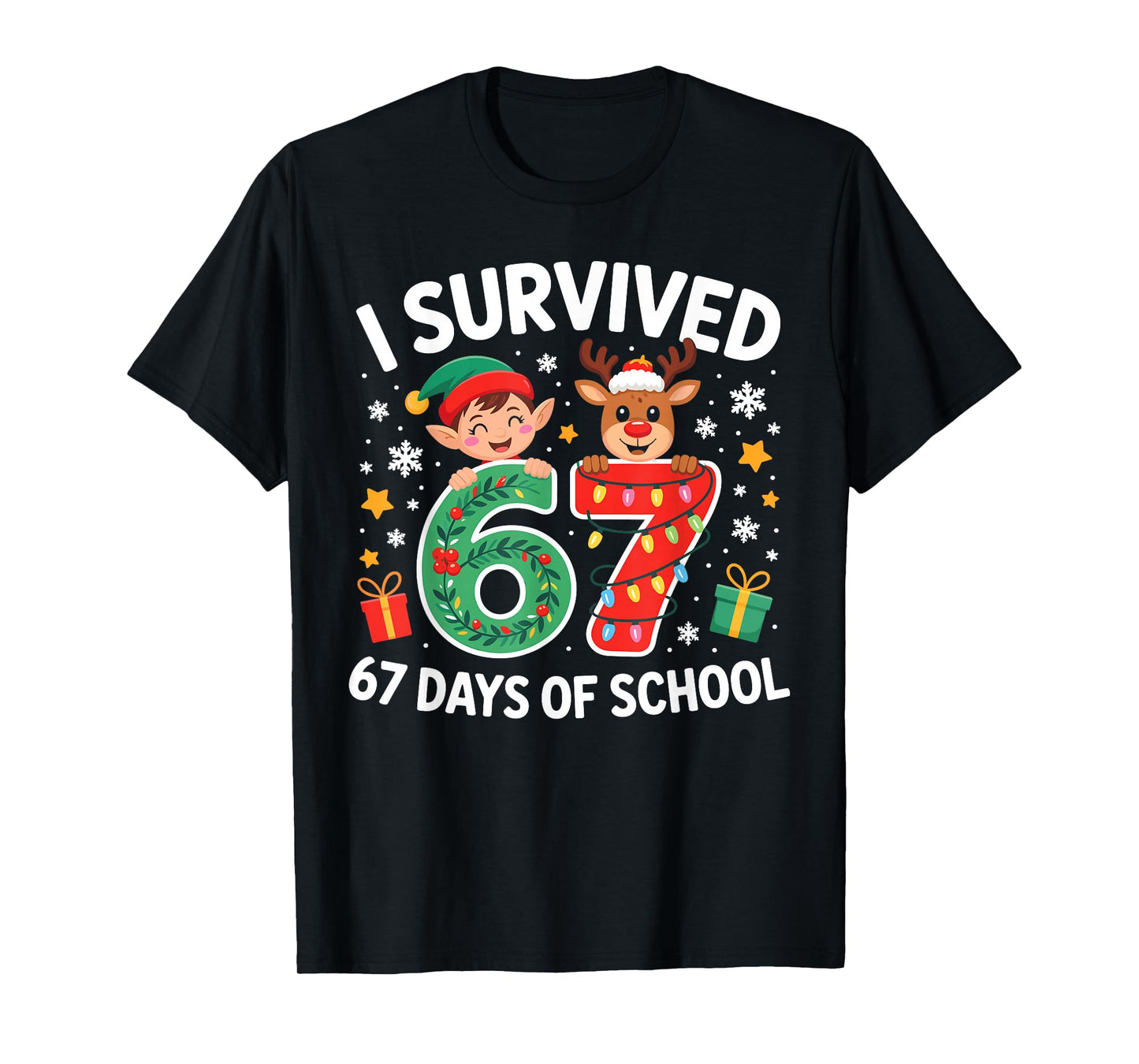 I Survived 67 Days of School Christmas Candy Cane Six Seven T-Shirt