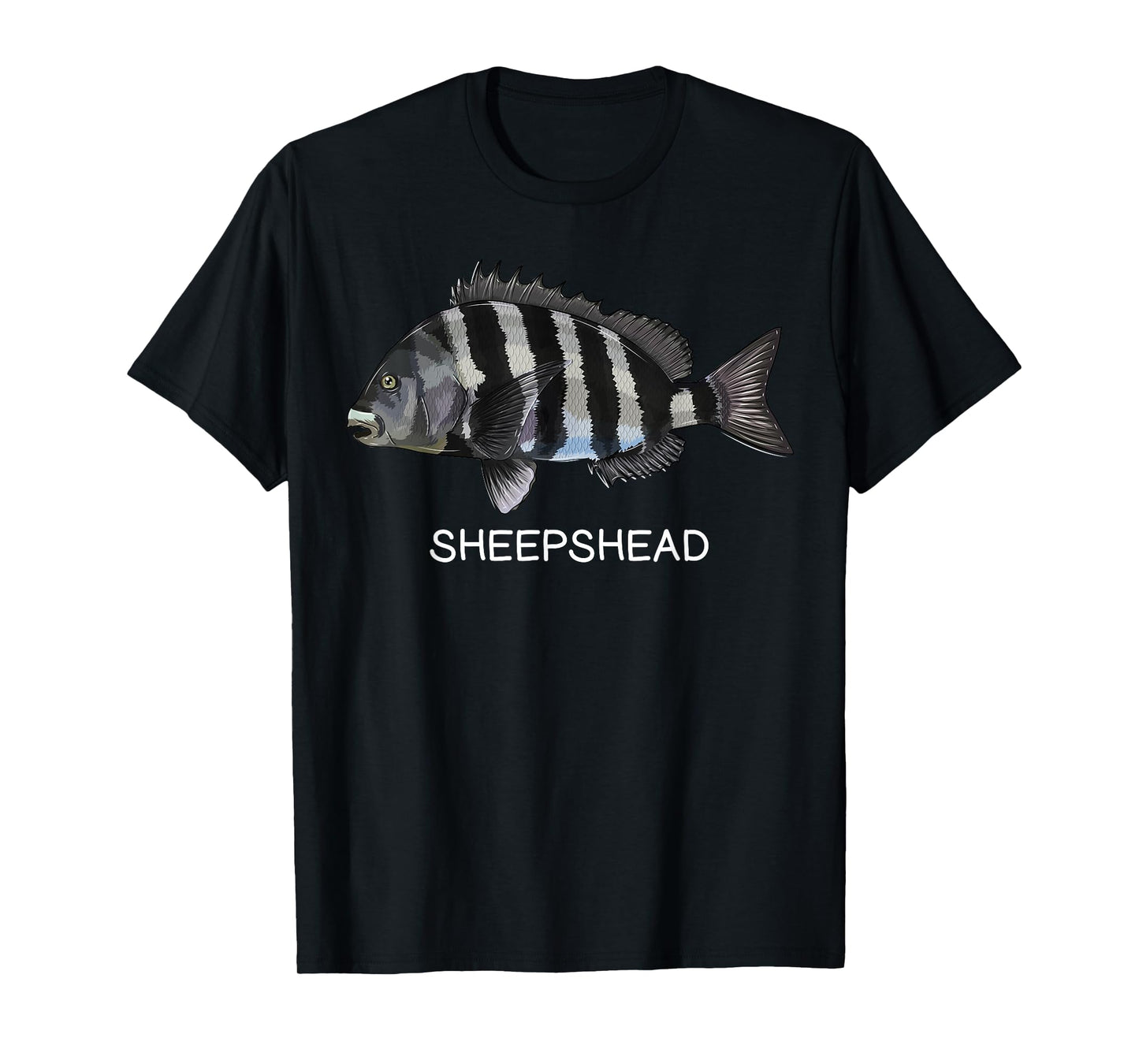 Sheepshead Gift Co. Sheepshead Saltwater Game Fish T-Shirt - Boys, Fishing Enthusiasts - Unisex - Short Sleeve - Black - Small - Classic Fit - Cotton, Polyester Blend