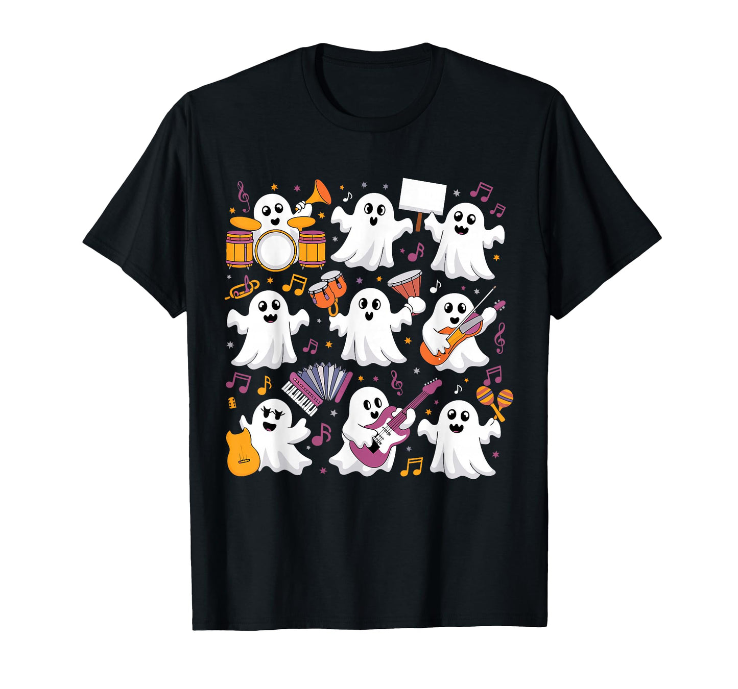 Halloween Ghost Music Teacher Playing Instruments T-Shirt