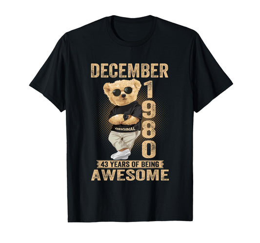 December 1980 43th Birthday 2023 43 Years Of Being Awesome T-Shirt