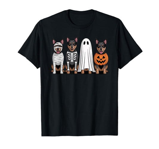 Spooky Ghost Australian Kelpie Pumpkin Halloween Skeleton T-Shirt
