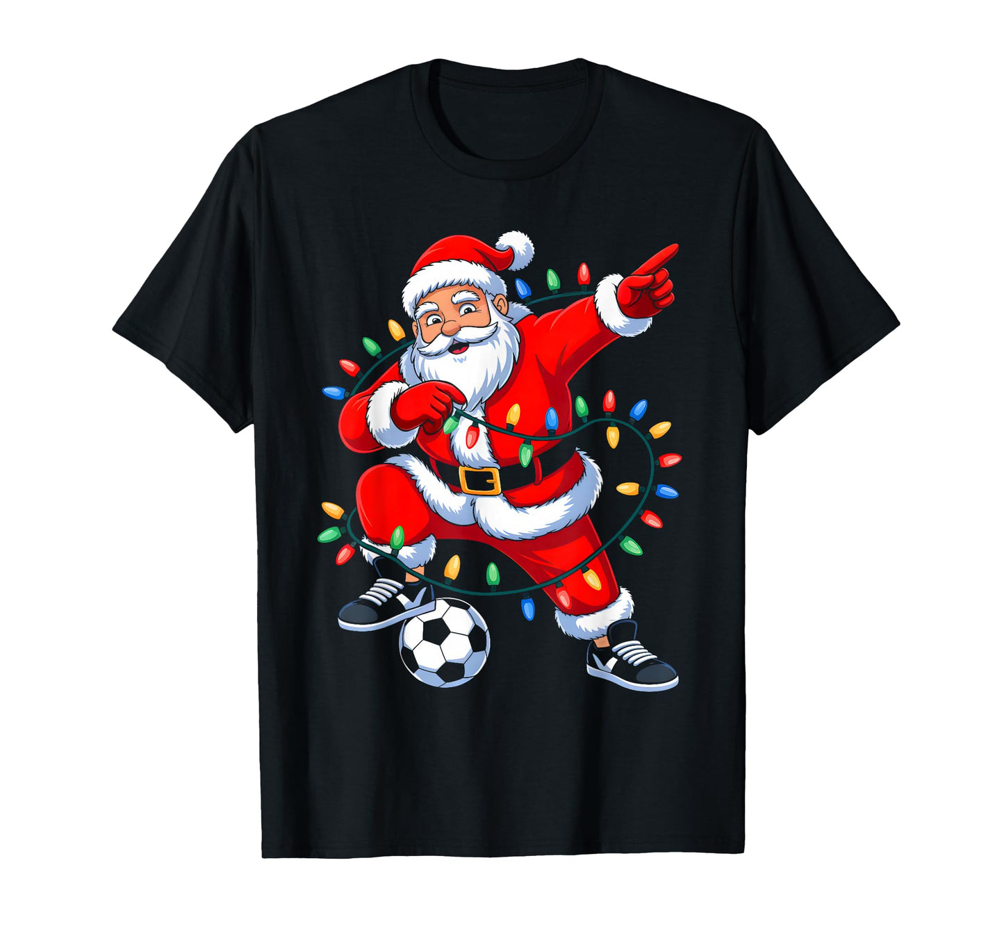 Dabbing Santa Xmas Lights Soccer Christmas Boys Men Kids T-Shirt