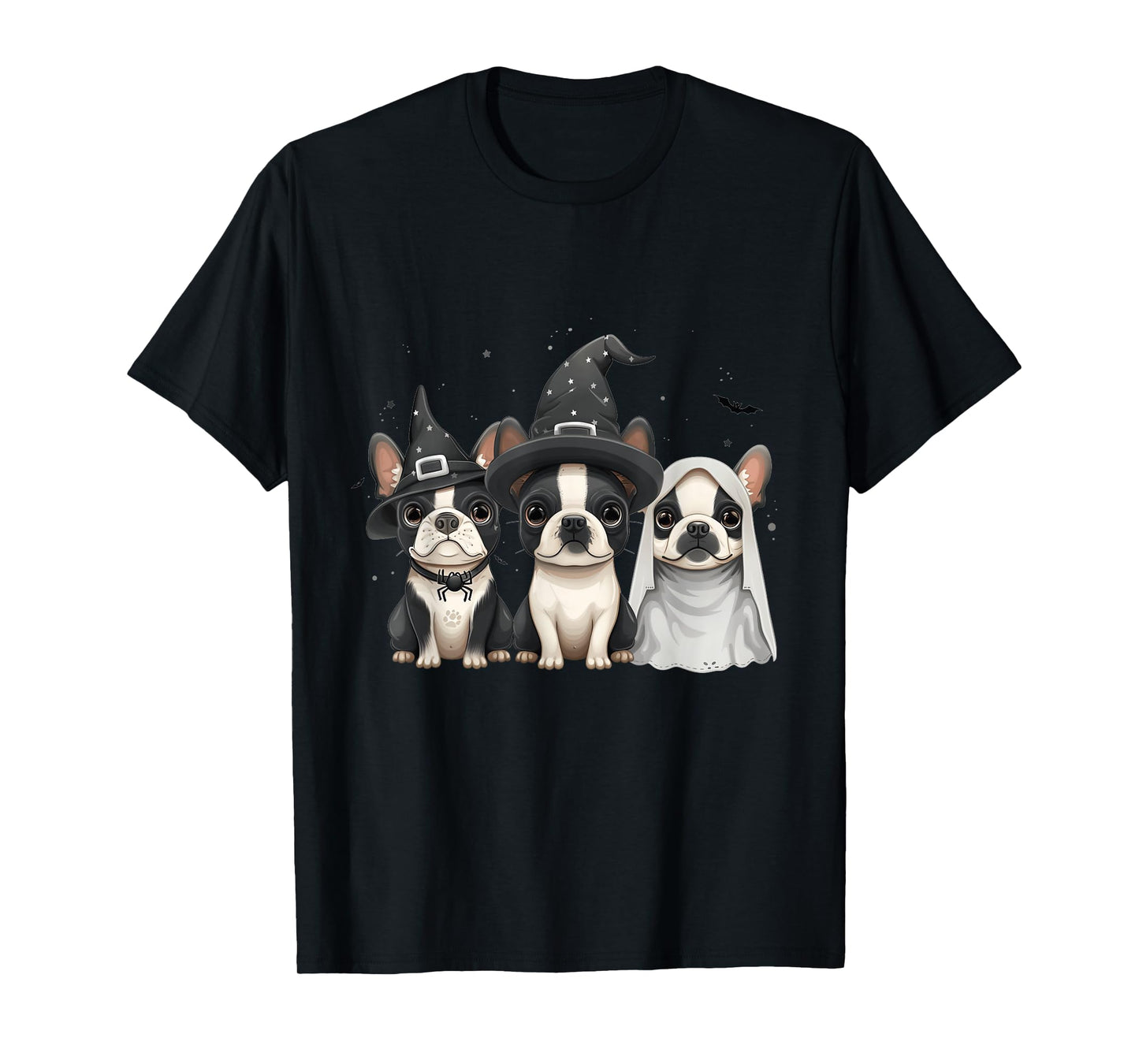 Cute Halloween Boston Terrier Dogs Witch Hat Ghost Dog T-Shirt for Men Women Kids