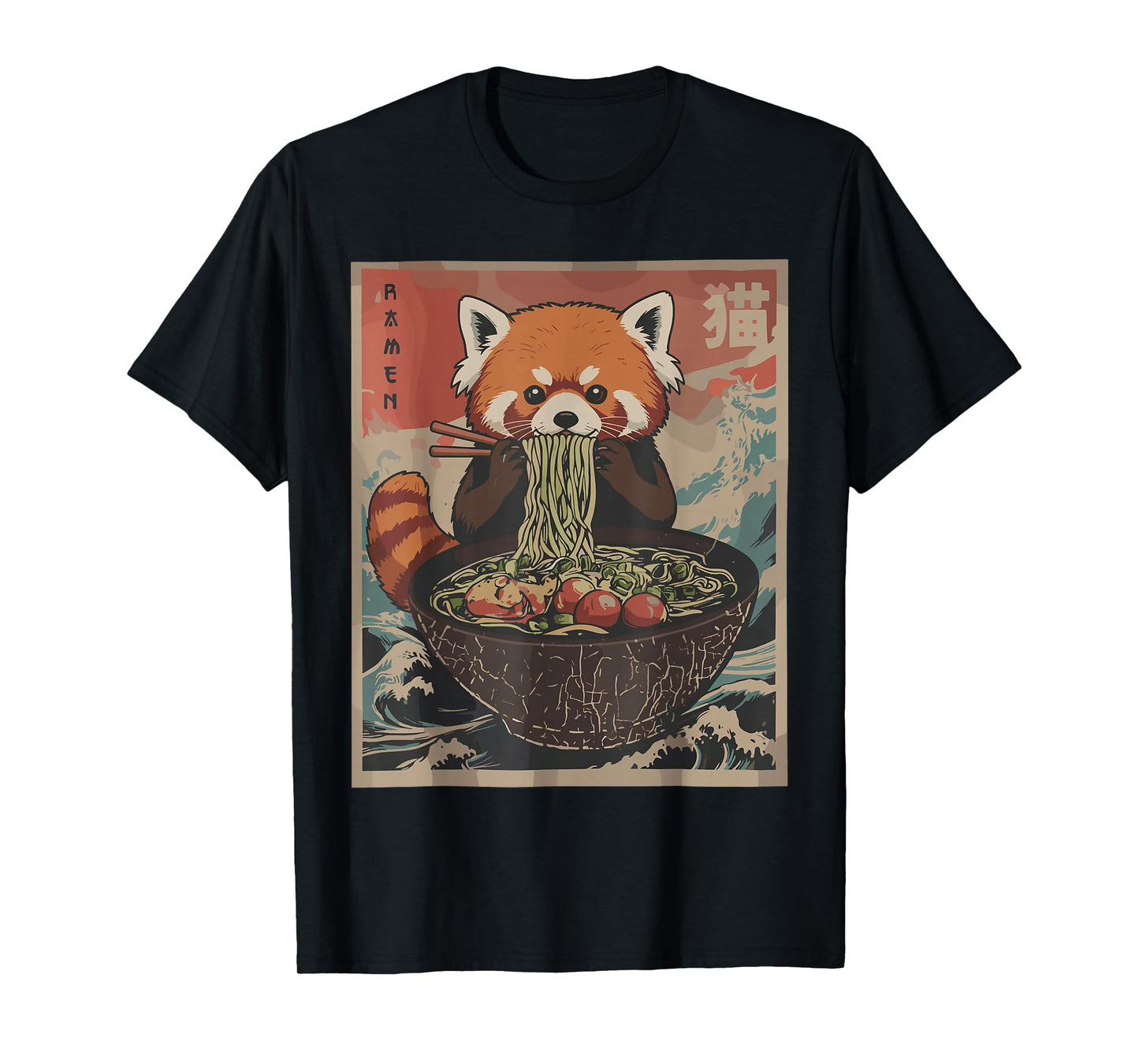 Ramen Japanese Graphic Tees Red Panda Anime Shirts for Men T-Shirt