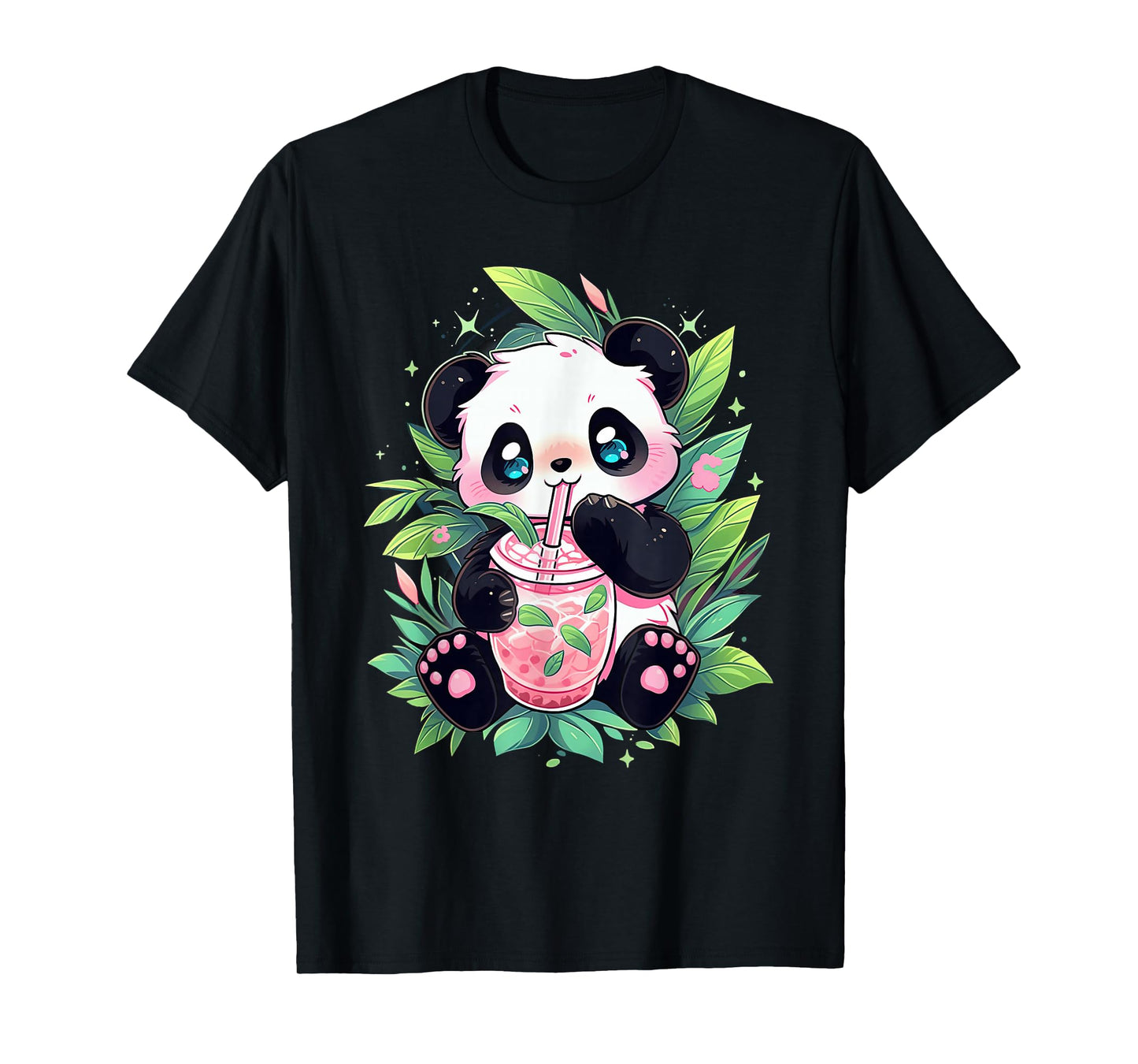 cute panda drinking bubble tea milk anime kawaii T-Shirt