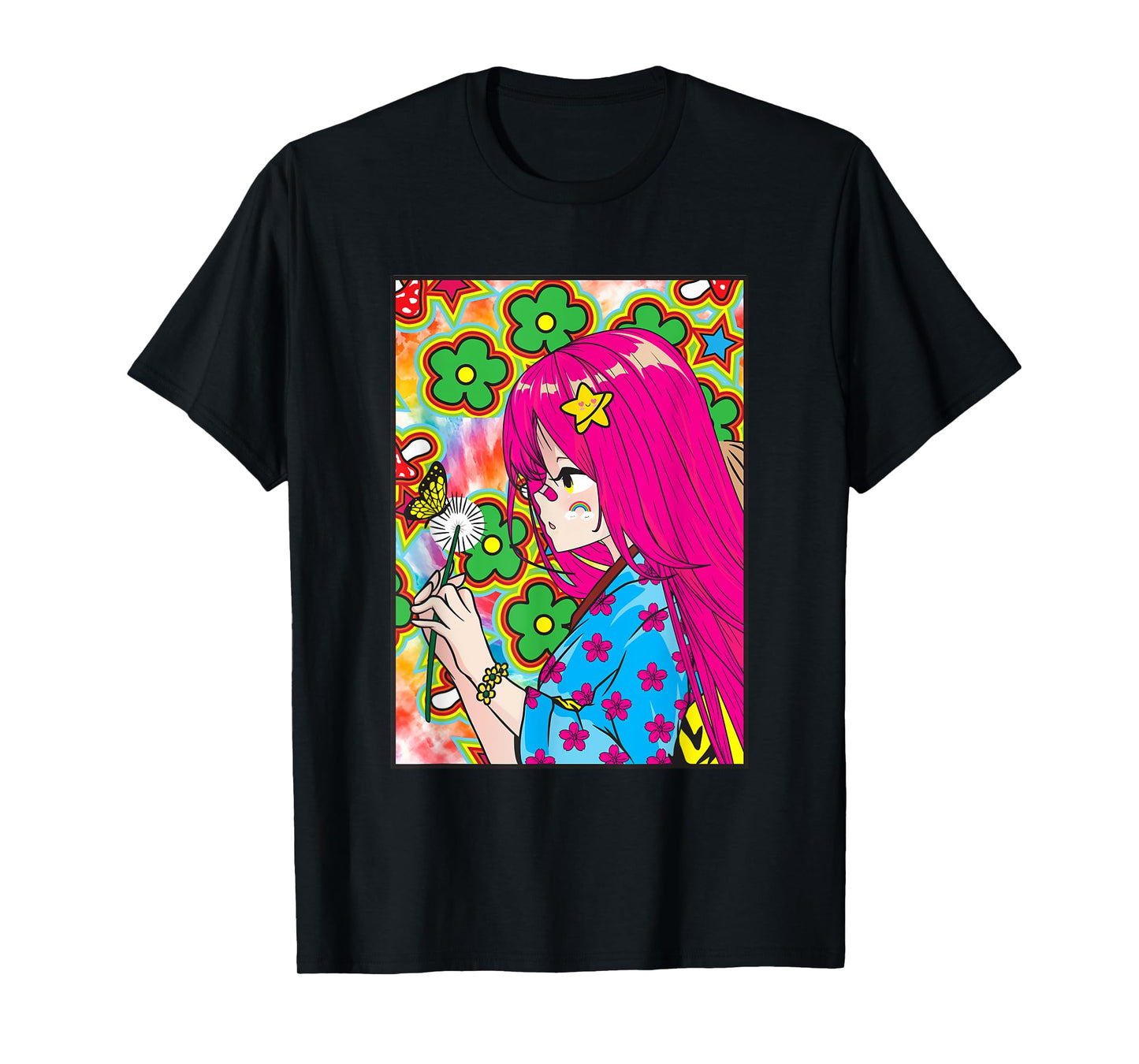 Kidcore Aesthetic Japanese Anime Girl Kawaii Flowers Old T-Shirt