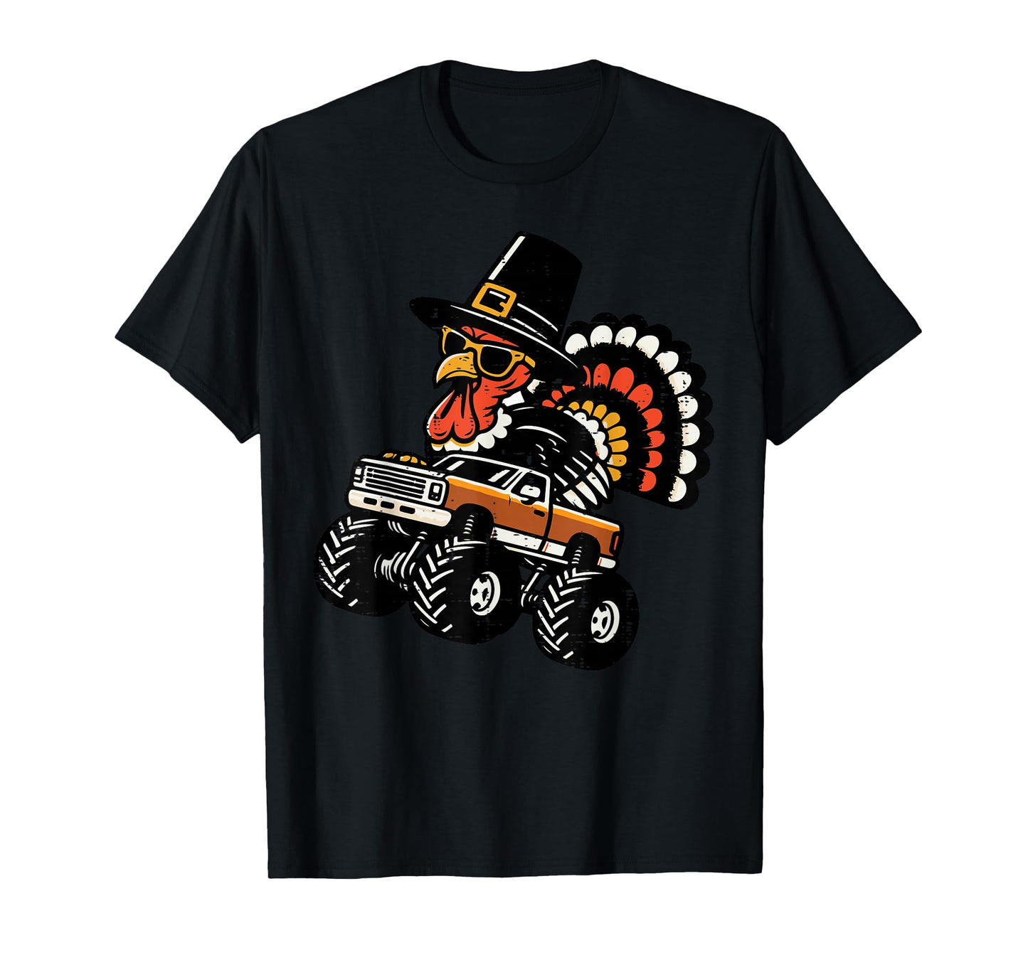 Thanksgiving Turkey On Monster Truck Boys Kids Youth Men T-Shirt