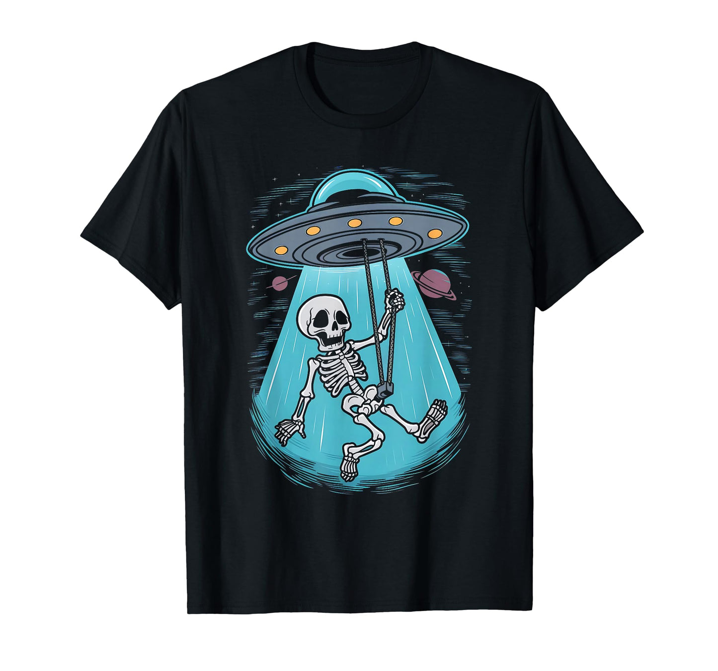Skeleton Alien UFO Beam Swing Boys Girts Halloween Graphic T-Shirt