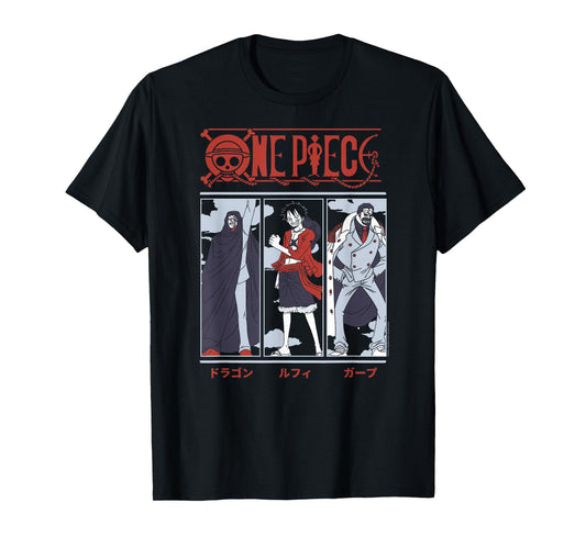 One Piece Anime Meet The Monkeys Dragon, Luffy, and GARP T-Shirt