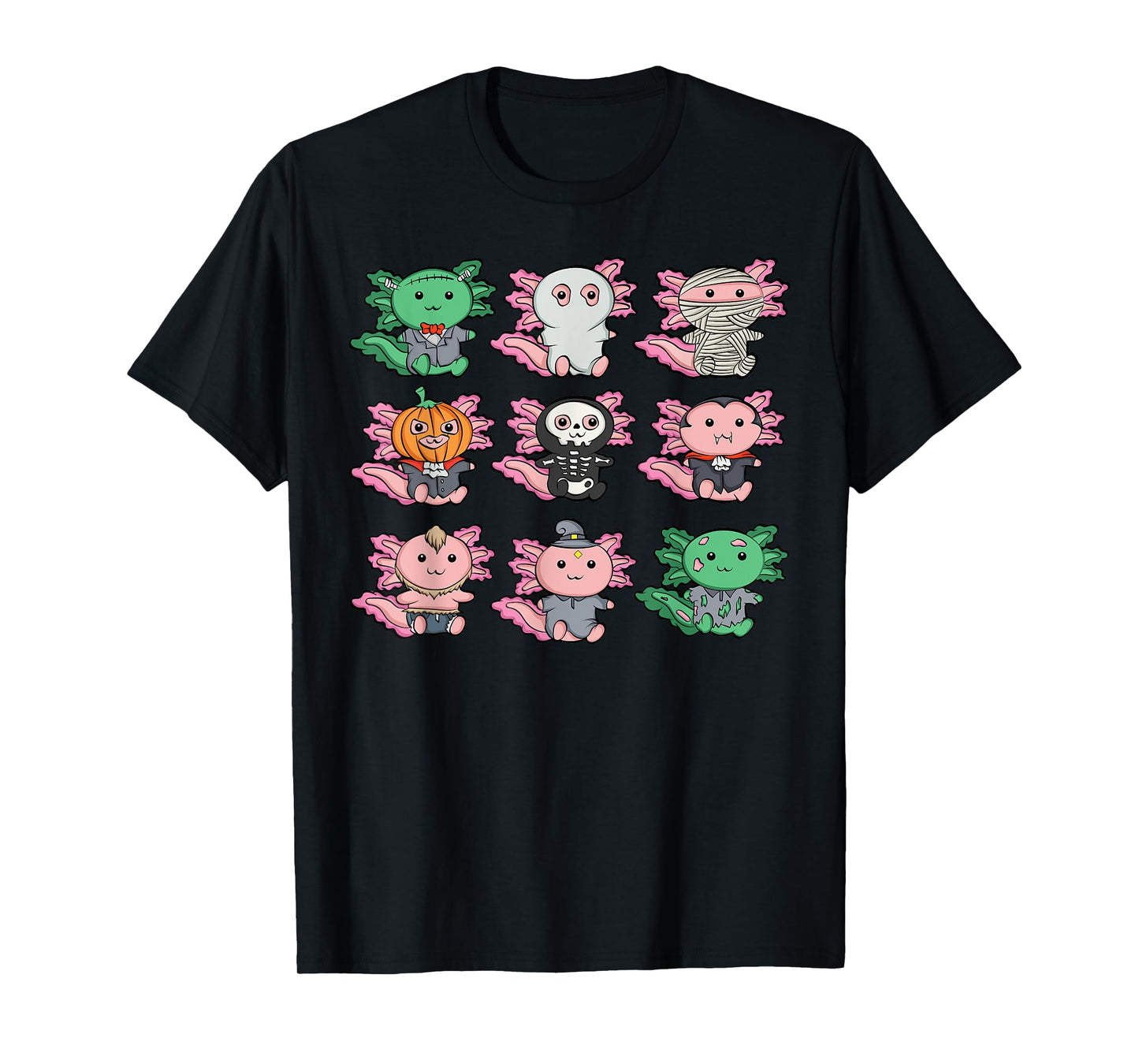 Cute Axolotl Halloween Ghost Mummy Pumpkin Zombie Costume T-Shirt