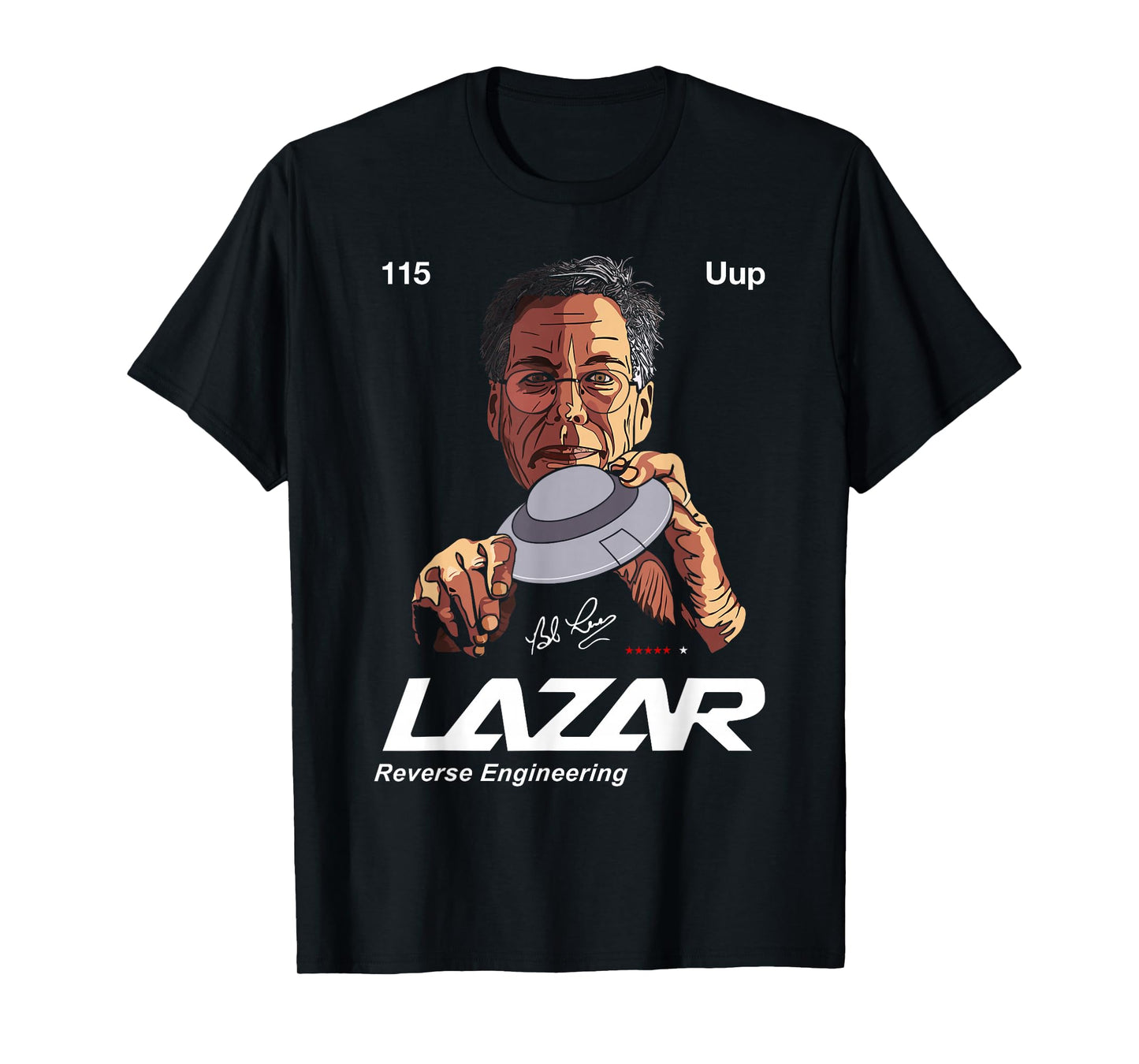 Bob Lazar Area 51 Reverse Engineering T-Shirt, Unisex-Adult, Black, Small, Short Sleeve, Classic Fit, Cotton 100%