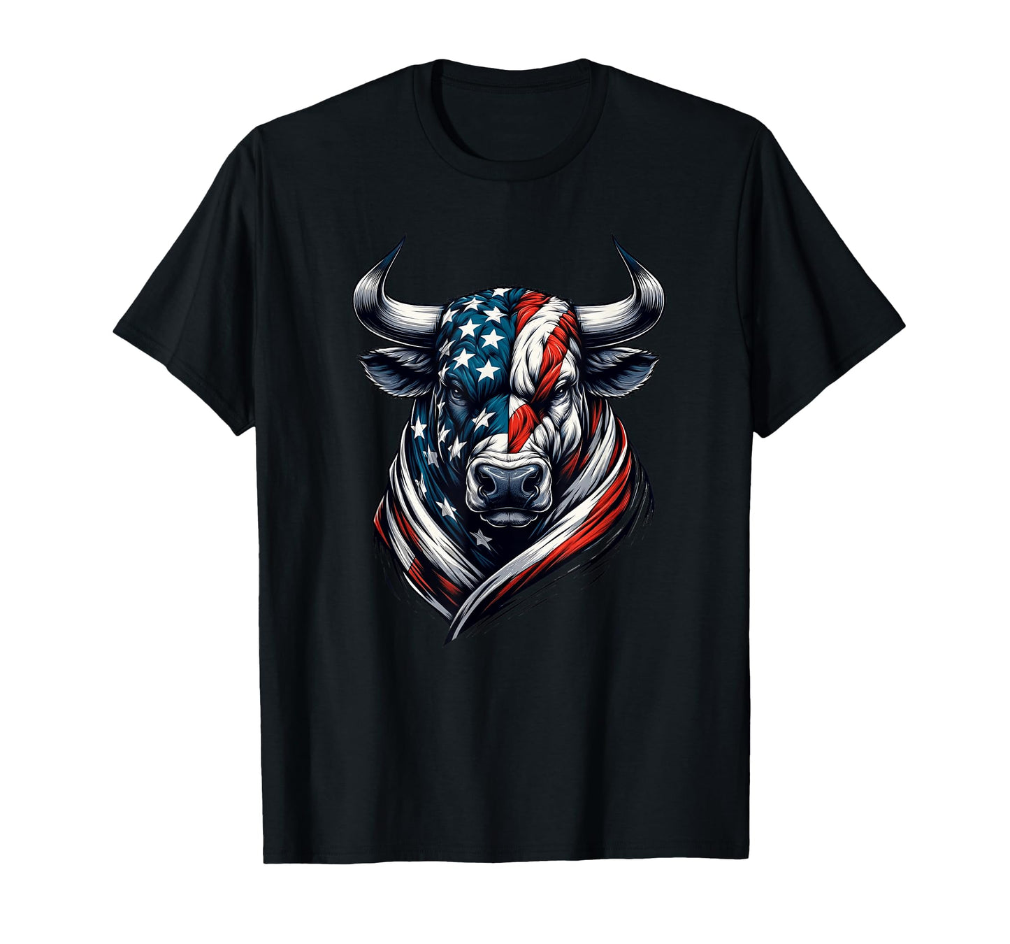 Vintage American Patriot Bull Cow 4th Of July American Flag T-Shirt