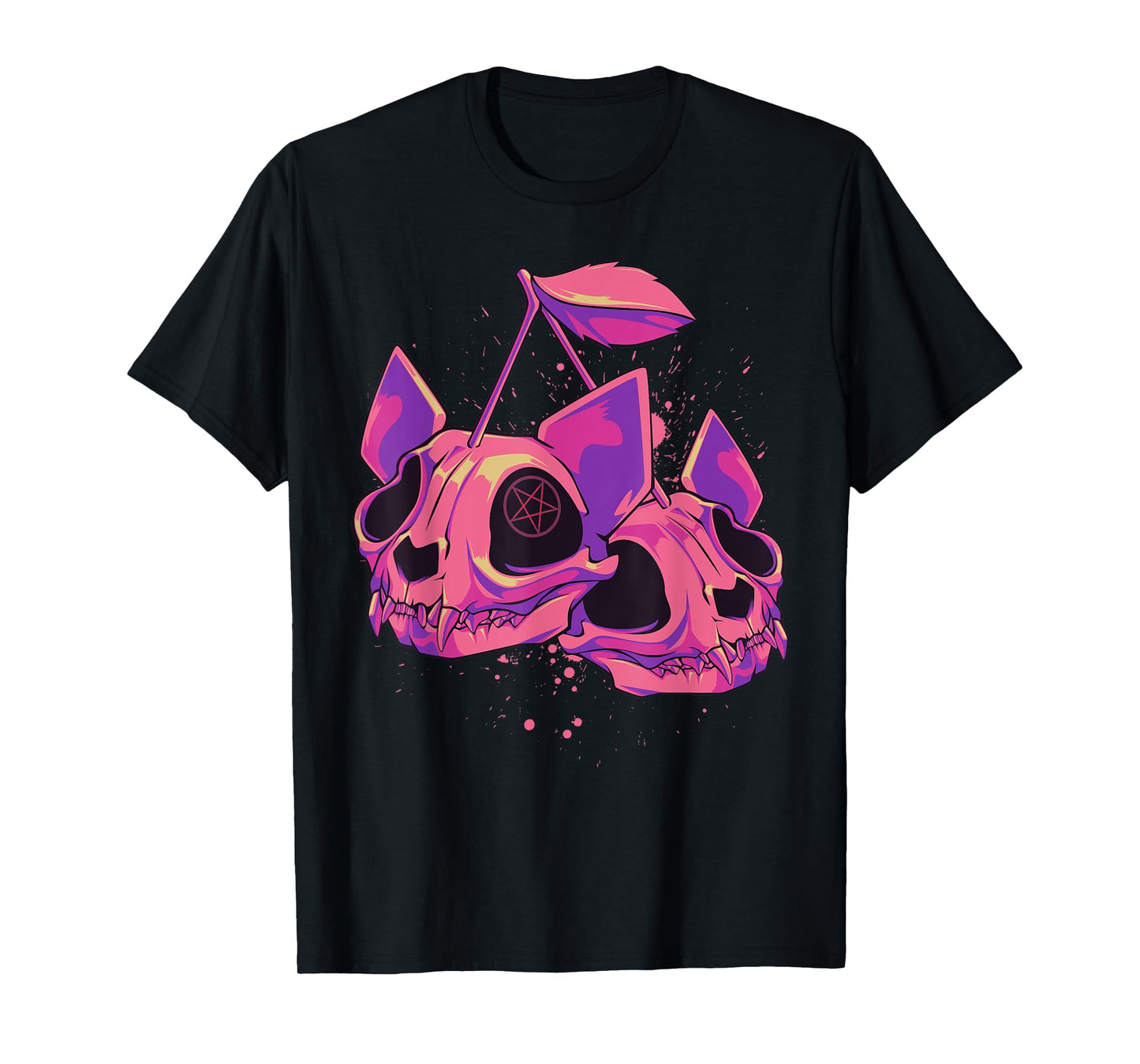 Pastel Goth Soft Grunge Cherry Cat Skulls T-Shirt