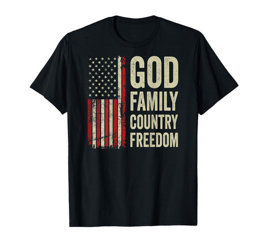 God Family Country Freedom - Patriotic USA Flag (ON BACK) T-Shirt