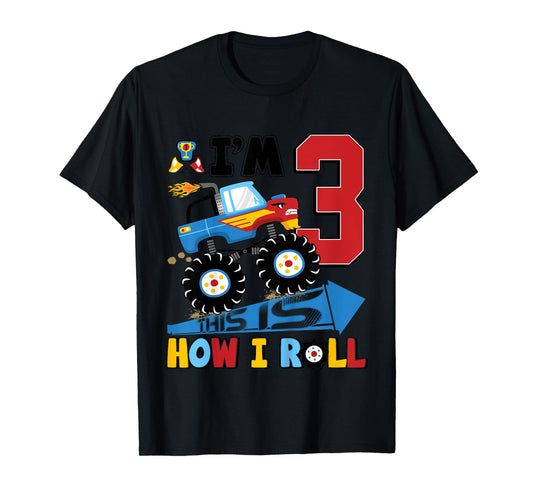 Kids 3 Year Old Tee 3rd Birthday Boy Monster Truck Car Gift Boys T-Shirt
