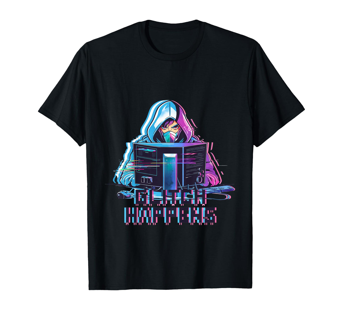 Kids Glitch Happens Anime Gamer Boy Male Futuristic Gaming T-Shirt