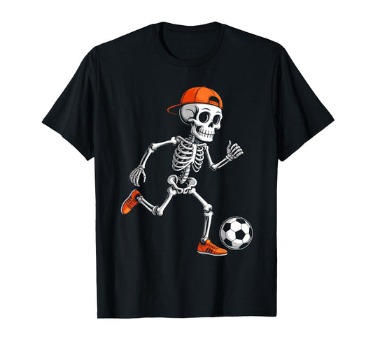 Skeleton Playing Soccer Boys Men Funny Halloween Costume T-Shirt