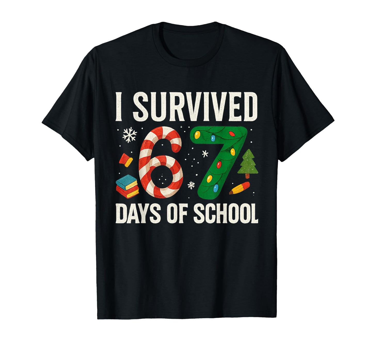 I Survived 67 Days of School Christmas Red Plaid for Student T-Shirt