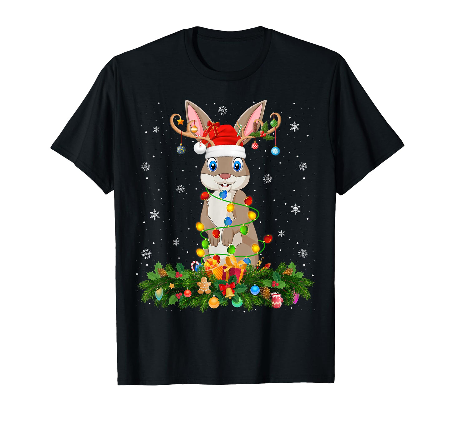 Rabbit Bunny Christmas Lights Reindeer Santa Adult & Kids T-Shirt