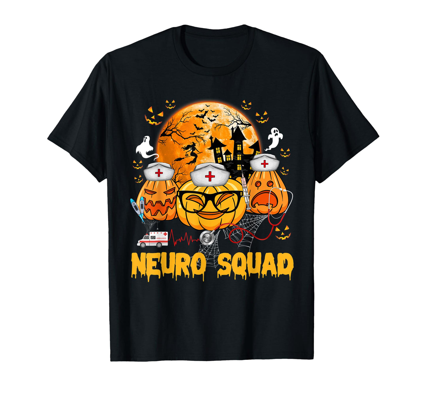 Neuro Squad Pumpkin Nurse Ghost Scary Halloween Costume T-Shirt