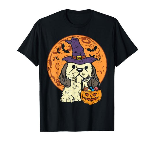 Shih Tzu Witch Moon Jack O Lantern Halloween Dog Men Women T-Shirt