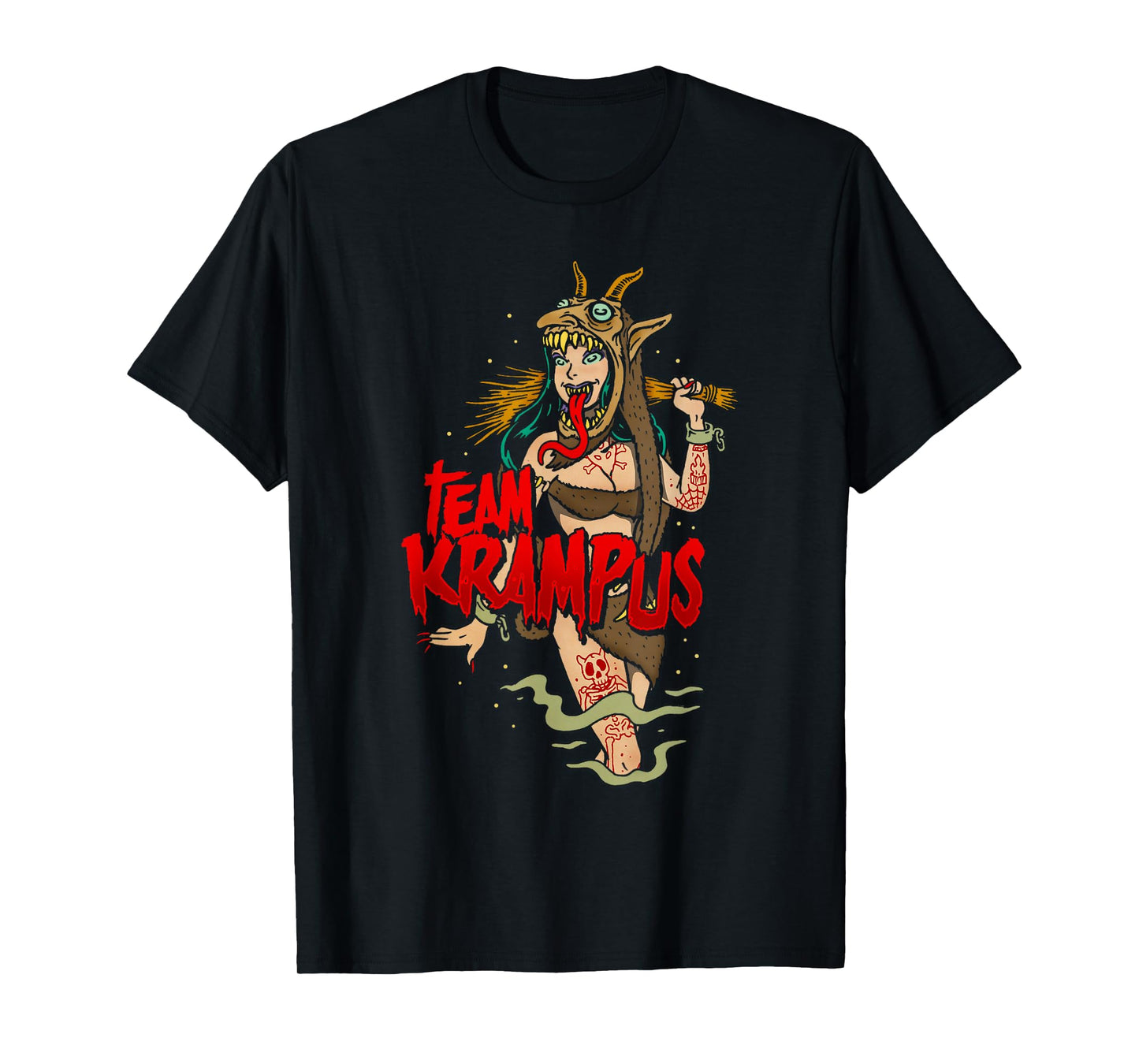 Team Krampus Pinup Goth Emo Girl Christmas T-Shirt