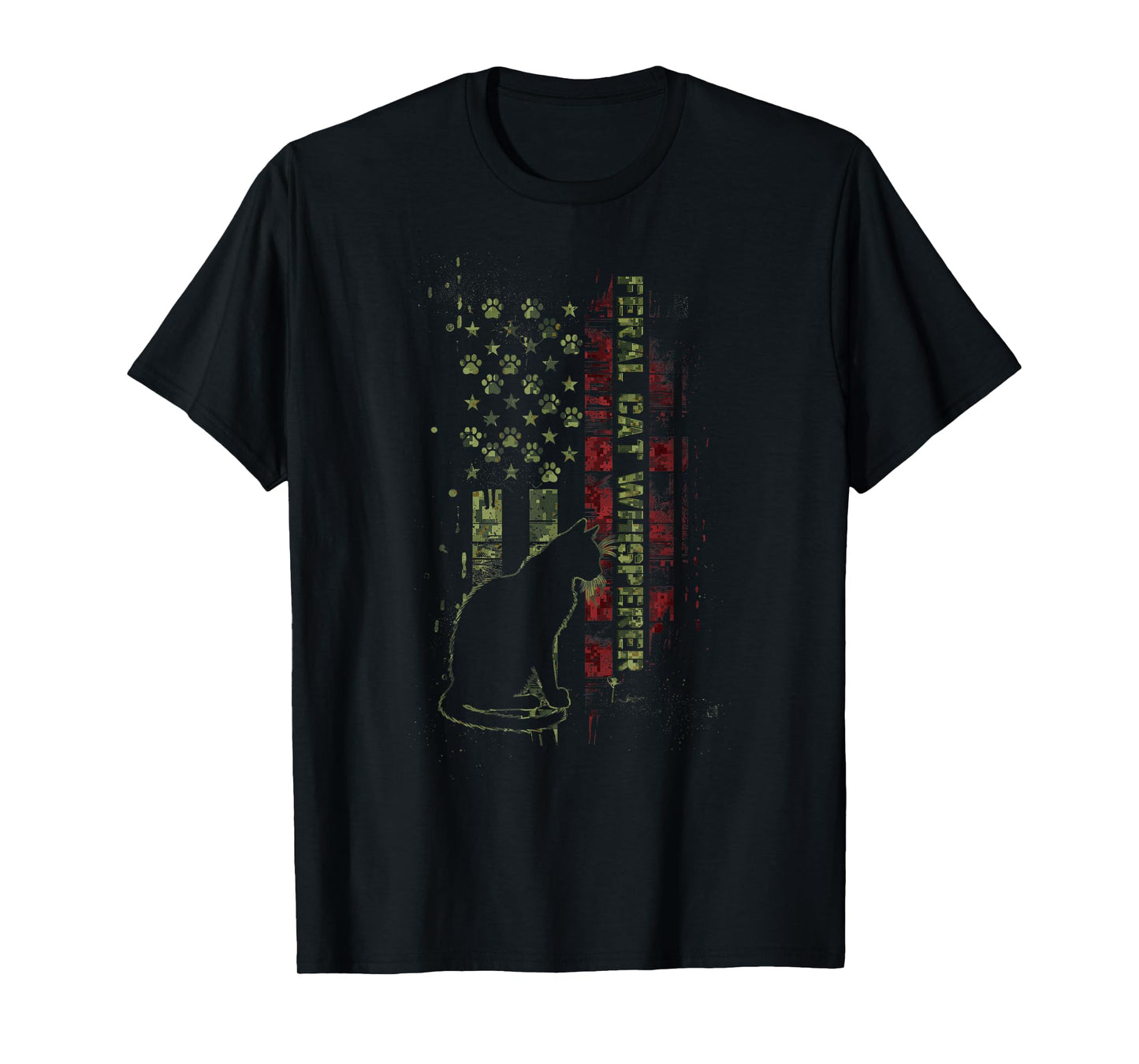 Feral Cat Whisperer Paw Print Camo Usa American Flag Patriot T-Shirt for Men Women