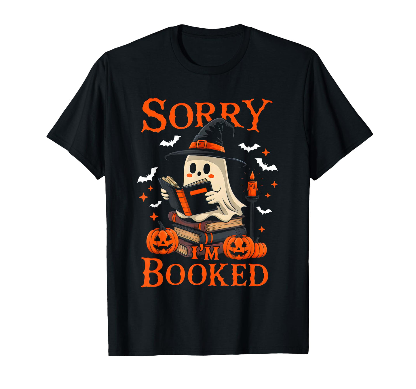 Sorry I'm Booked Ghost Reading Book Lover Teacher Halloween T-Shirt