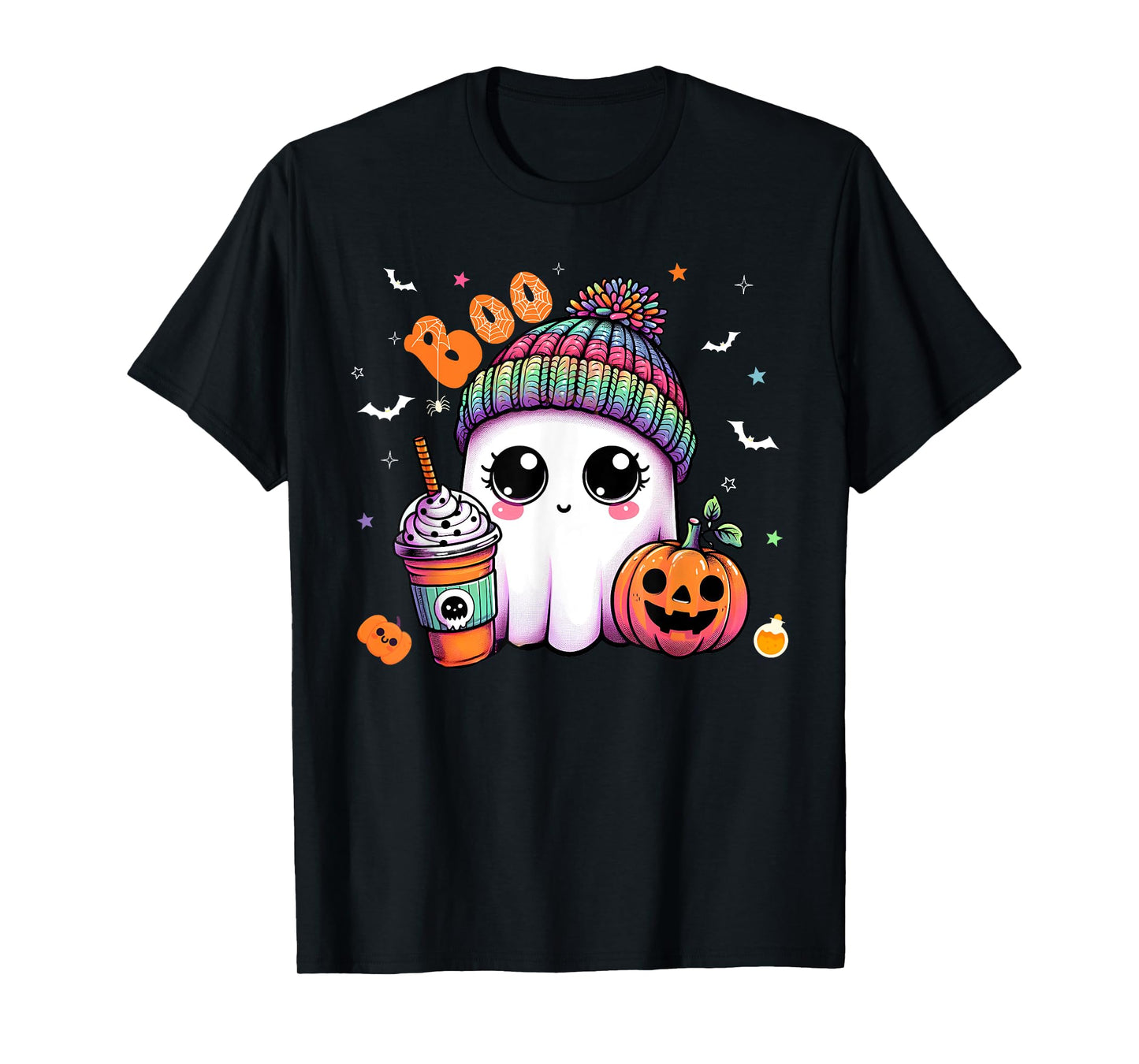 Cute Ghost Boo Drinking Pumpkin Spice Coffee Halloween T-Shirt