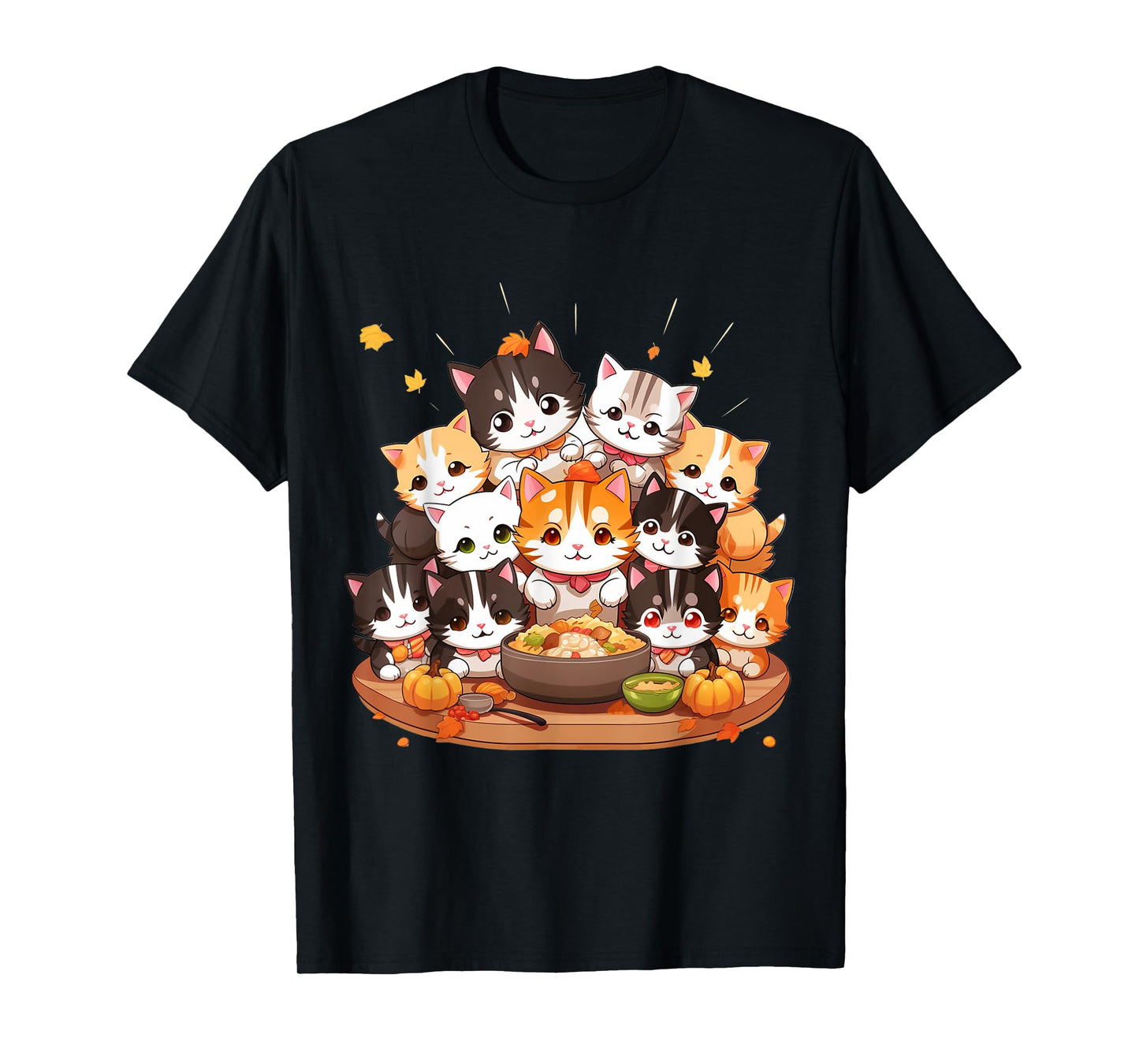 Cute funny cats celebrating thanksgiving autumn dinner T-Shirt