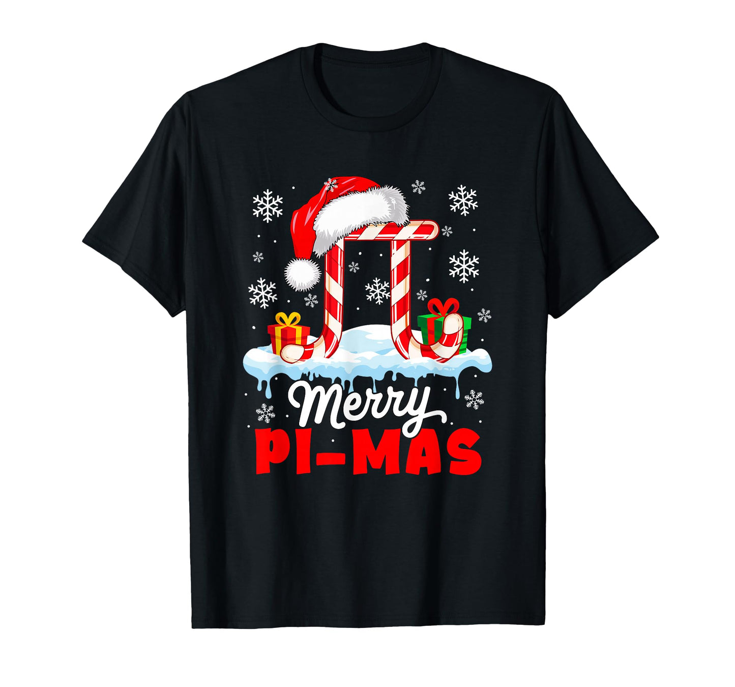Merry Pi-mas Xmas Santa Pi Symbol Candy Canes Math Teacher T-Shirt