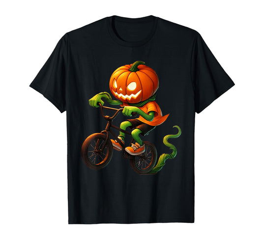 Pumpkin Face Biking Halloween Costume Biker Men Boys Kids T-Shirt