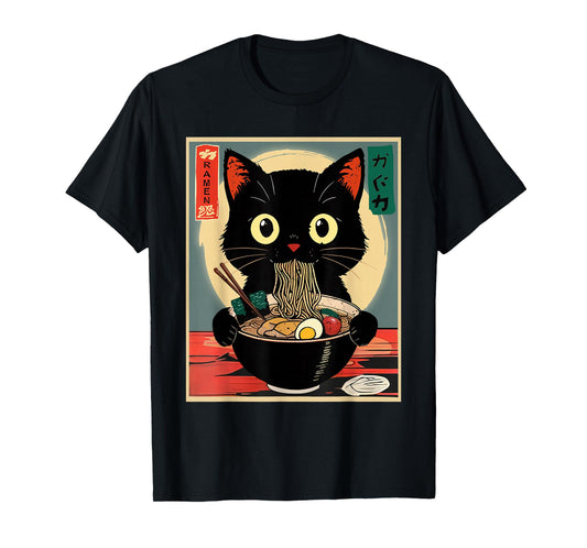 Kawaii Cat Anime Gifts Cat Ramen Graphic Tee Japanese T-Shirt