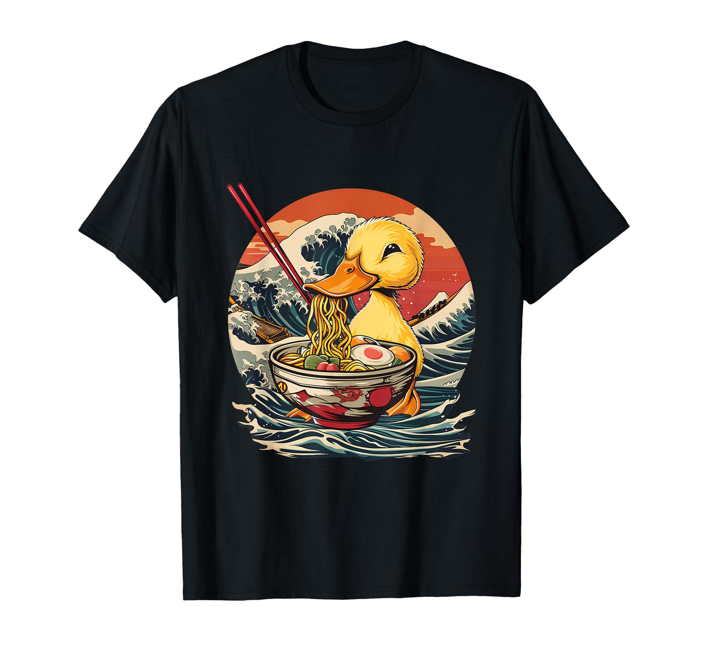 Duck Eating Ramen Noodles Waves Artwork Duck Ramen Bowl T-Shirt