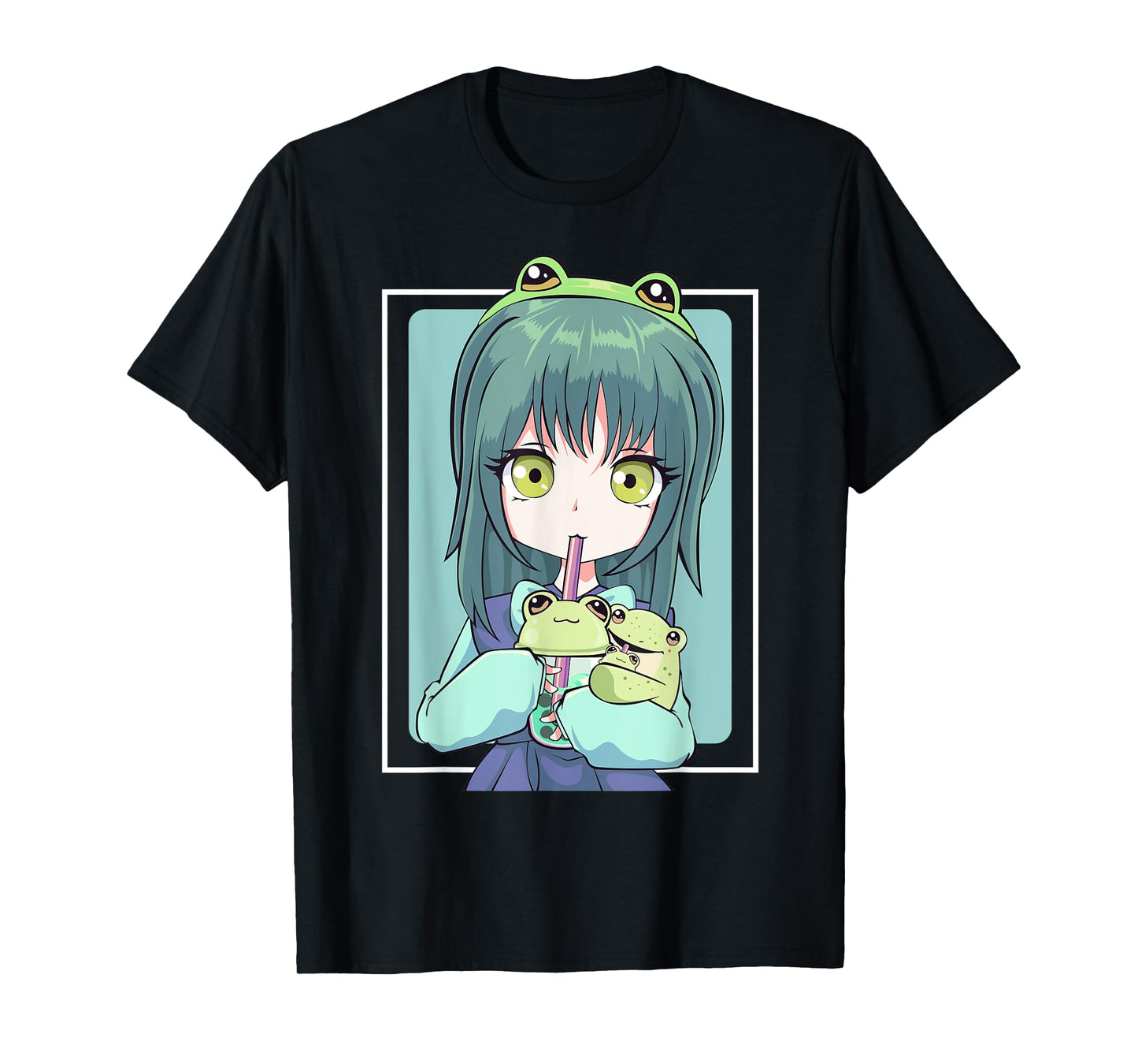 Anime Girl for Frog Lovers and Kawaii Boba Tea Frog Teens T-Shirt