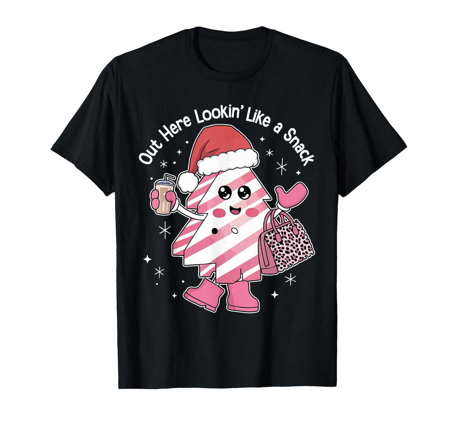 Out Here Looking Like A Snack Christmas Tree Cake Pink T-Shirt