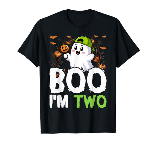 Boo I'm Two Ghost Second 2nd Birthday Cute Halloween Groovy T-Shirt