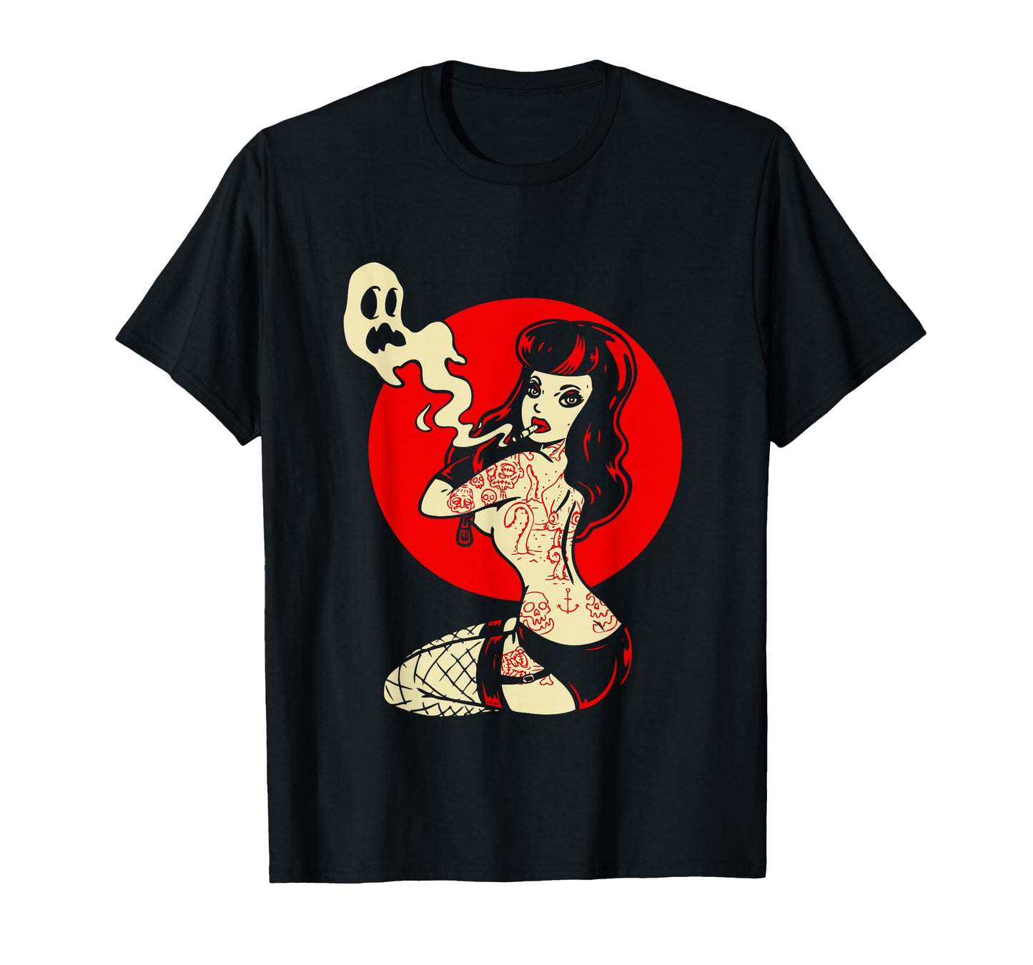 Horror Pinup Sexy Goth Girl Burlesque - Psychobilly Punk Art T-Shirt