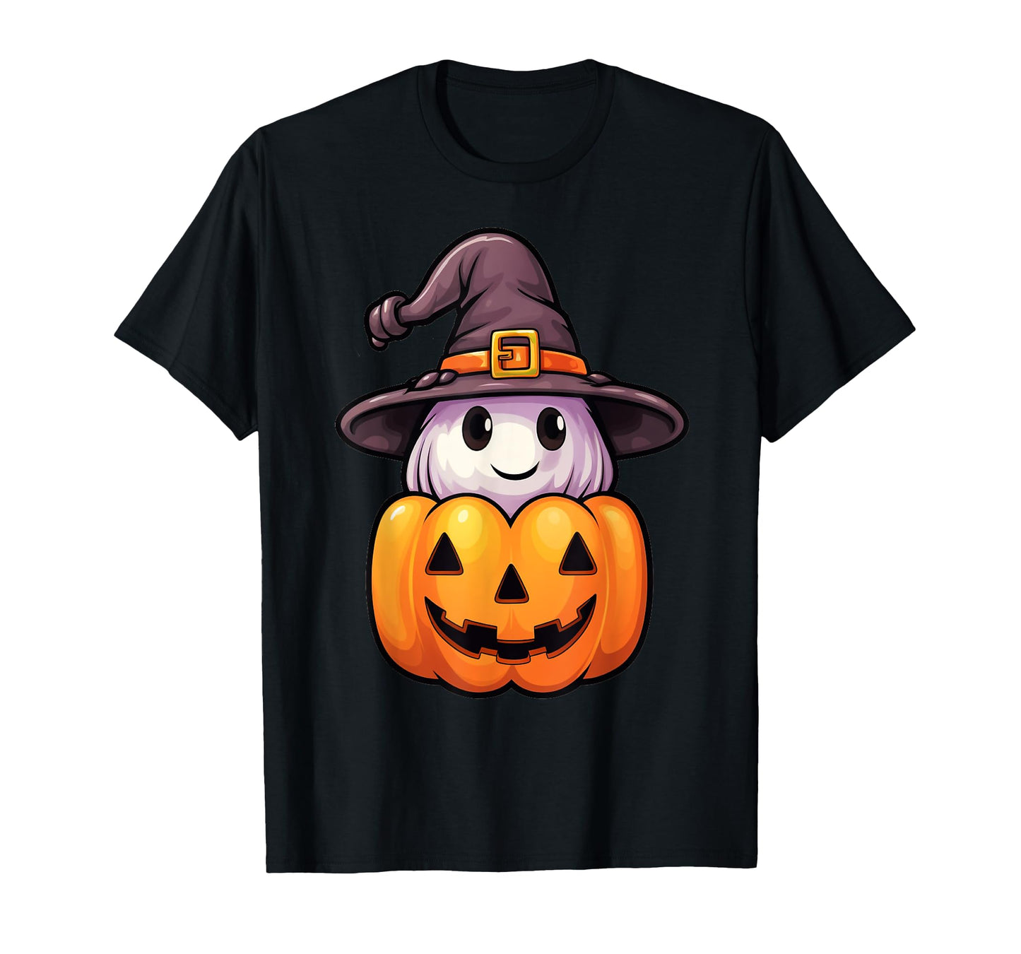 Ghost with Witch Hat on a Halloween Pumpkin Jack O Lantern T-Shirt