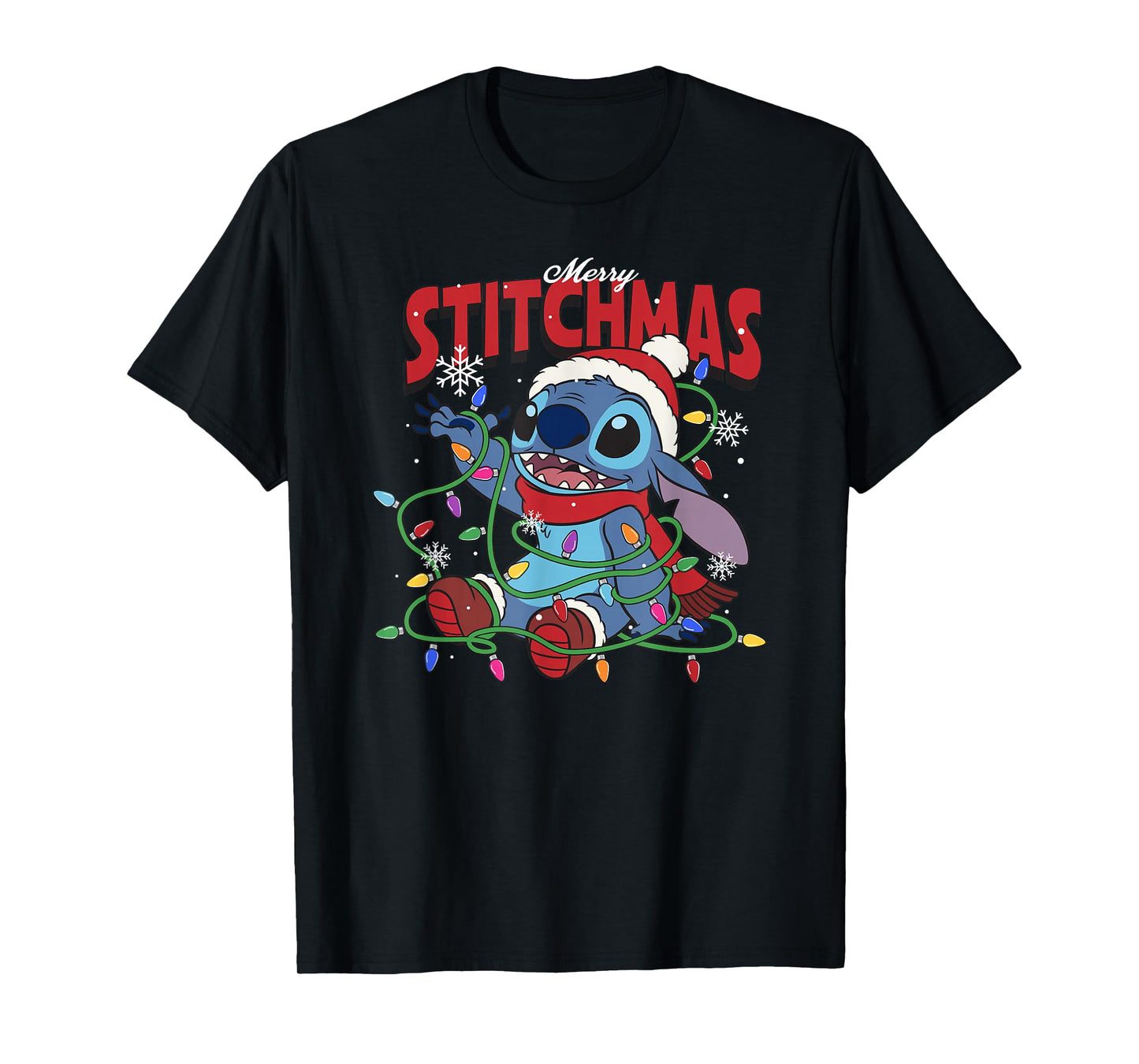 Disney Lilo & Stitch Merry Stitchmas Messy Christmas Lights T-Shirt