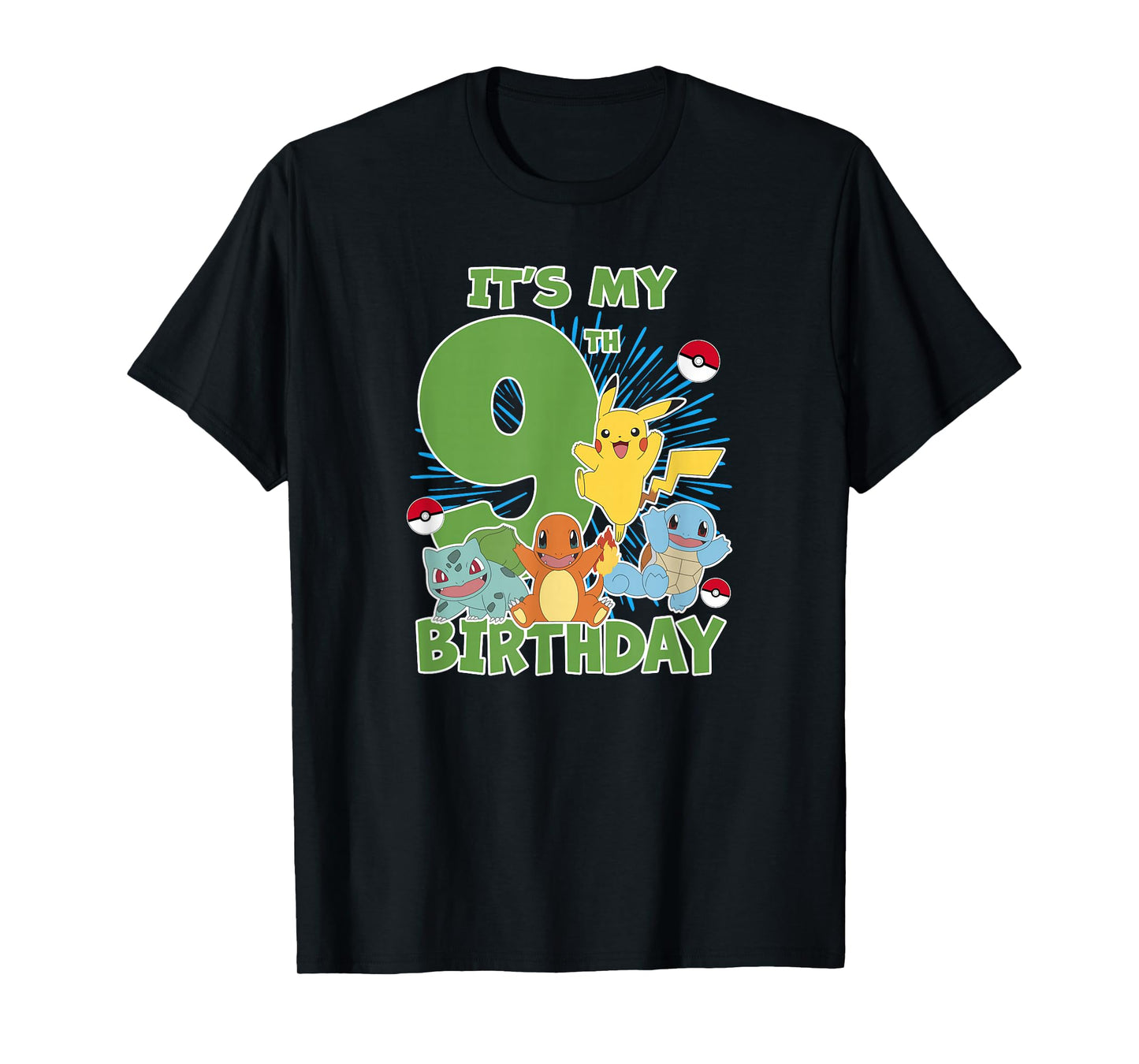 Pokémon It's My 9th Birthday Kanto Starters Celebration T-Shirt