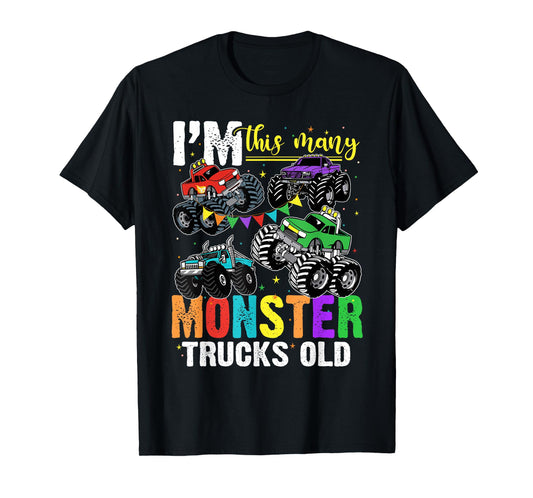 I'm This Many Monster Trucks Old 4th Birthday Boy T-Shirt