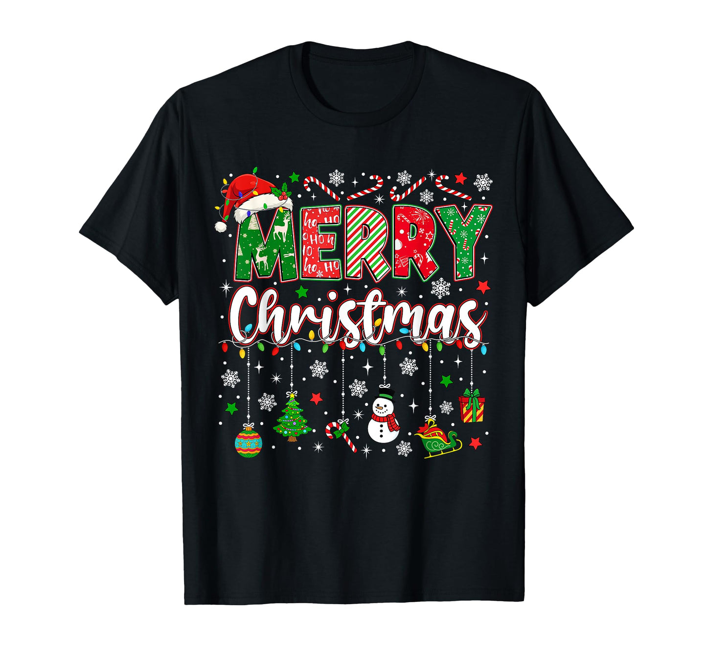 Merry Christmas Red Santa Hat Reindeer Xmas Matching Family T-Shirt