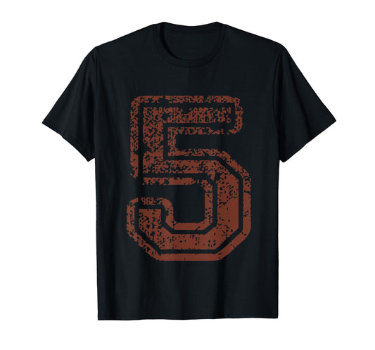 Big Maroon Color Number 5 Five Grunge Distressed Design T-Shirt