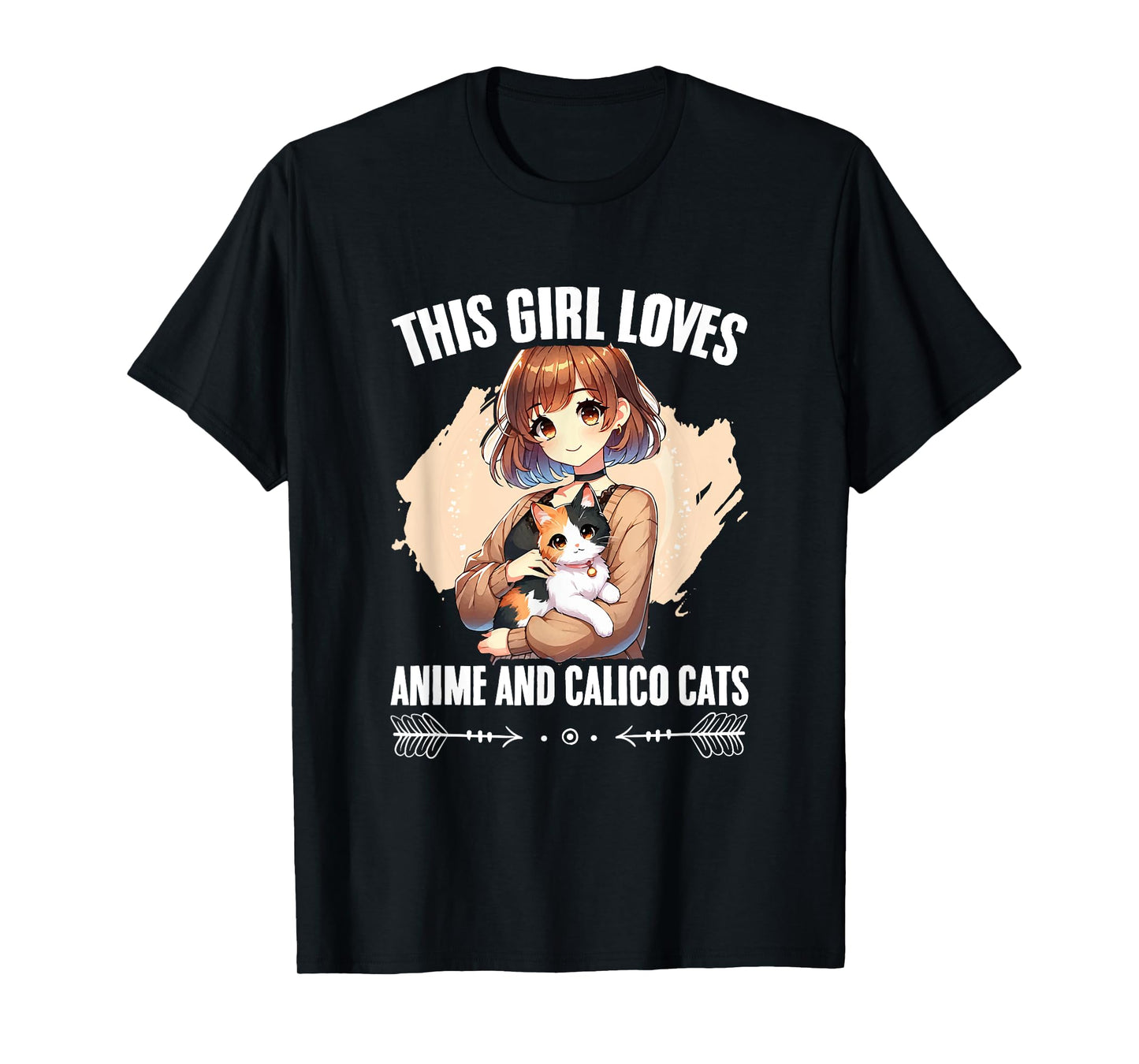 Kawaii Feline Animal Japan Anime Girl And Calico Cat Girl T-Shirt