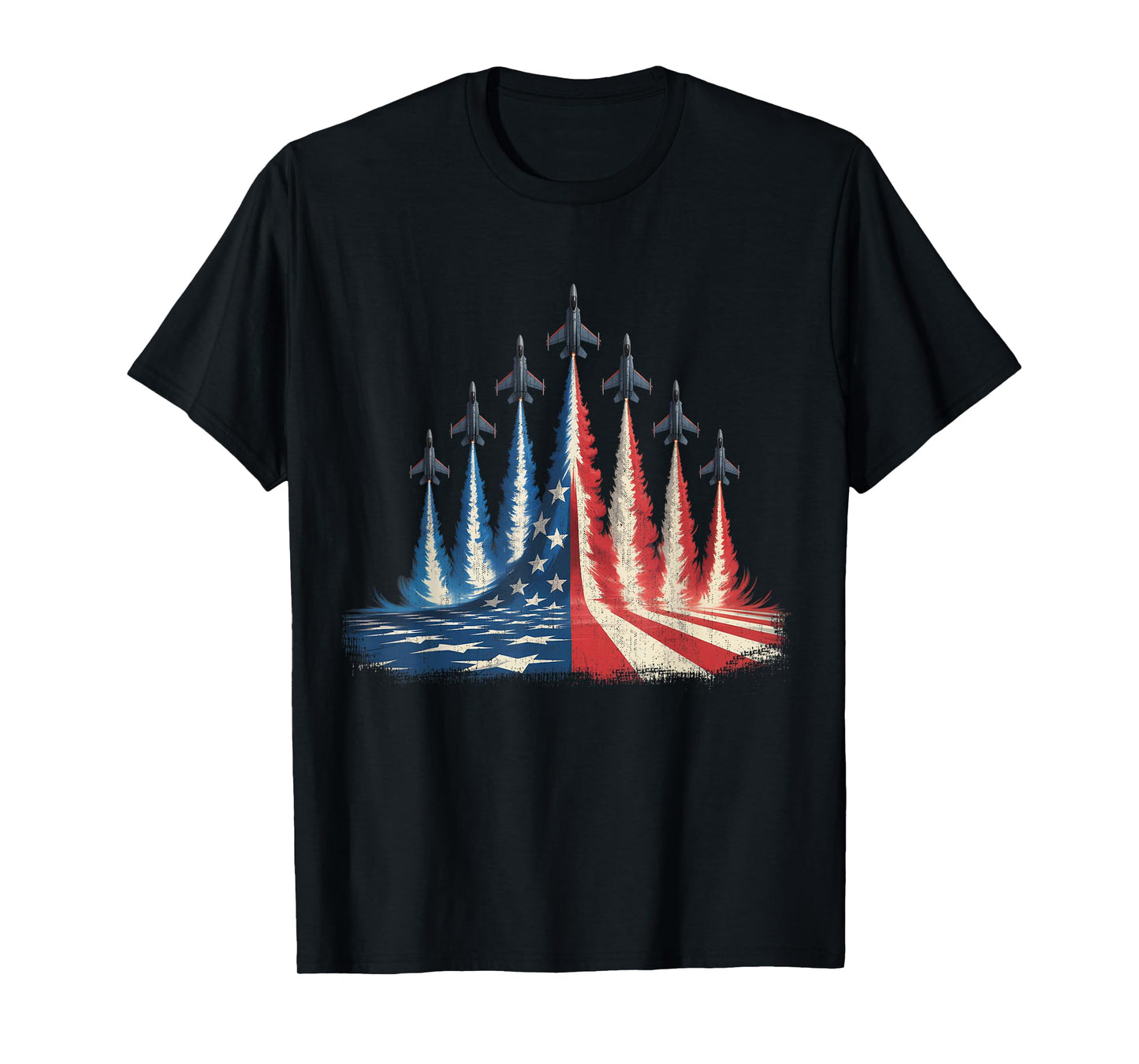 Fighter Jet American Flag 4th of July Tee T-Shirt